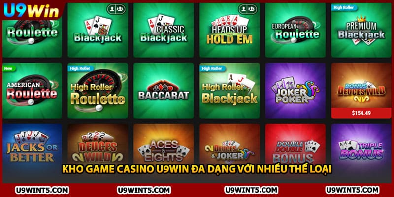 Kho game casino U9WIN đa dạng với nhiều thể loại